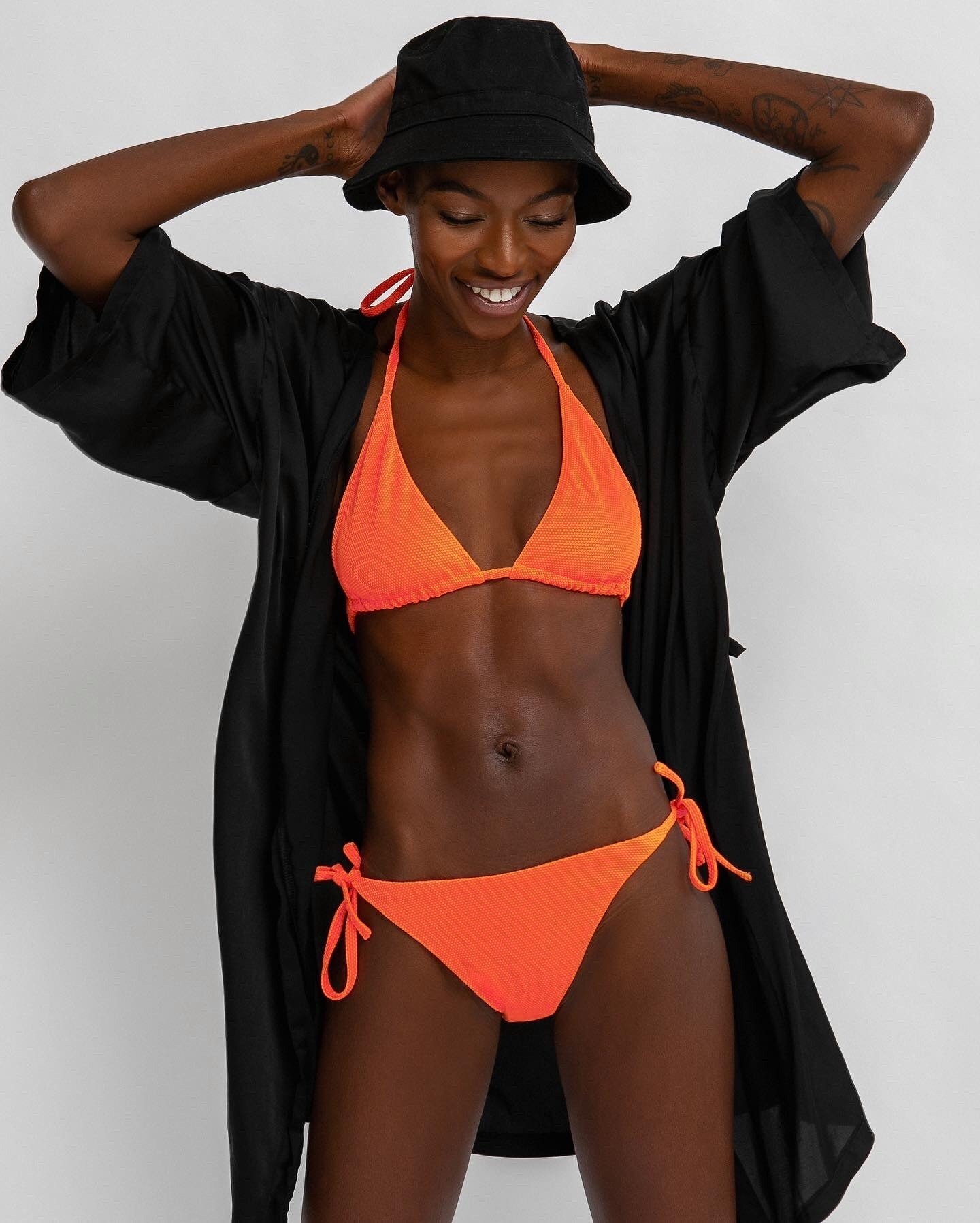 Neon coral triangle bikini